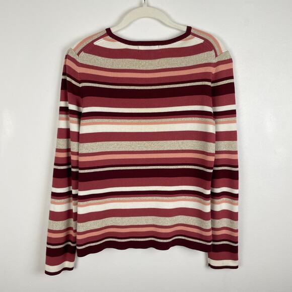 y2k Vintage Van Heusen Striped Sweater Long Sleeve Knit Top Pink Tan Cotton - Picture 3 of 12